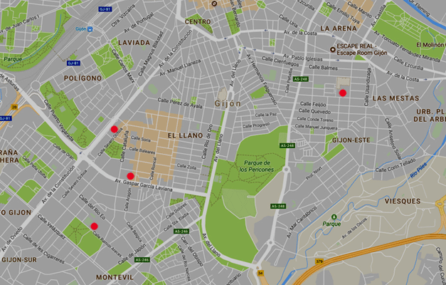 Mapa de los puntos donde ofrecemos nuestras clases. BAILAFACIL: lo mejor para bailar en Gijn. Copyright  www.bailafacil.es.